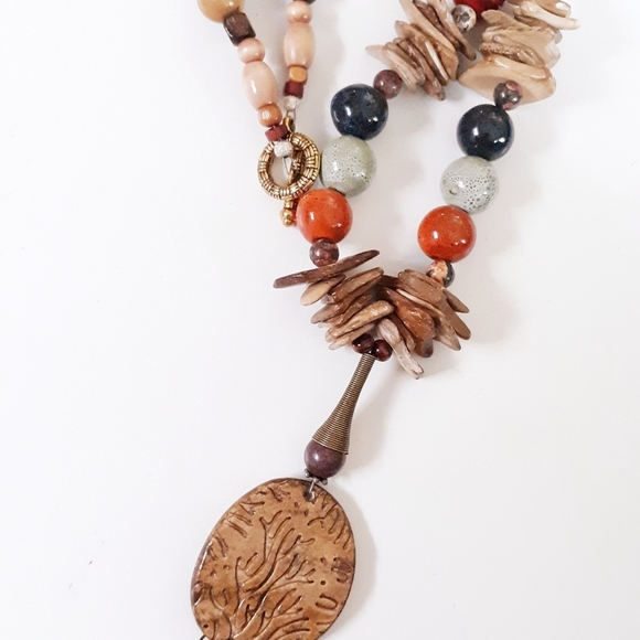 NWT Earthy Bohemian Pottery Tassel Necklace OOAK - Picture 5 of 5